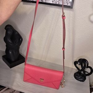 MCM Pink Leather Crossbody Bag. Comes With COA